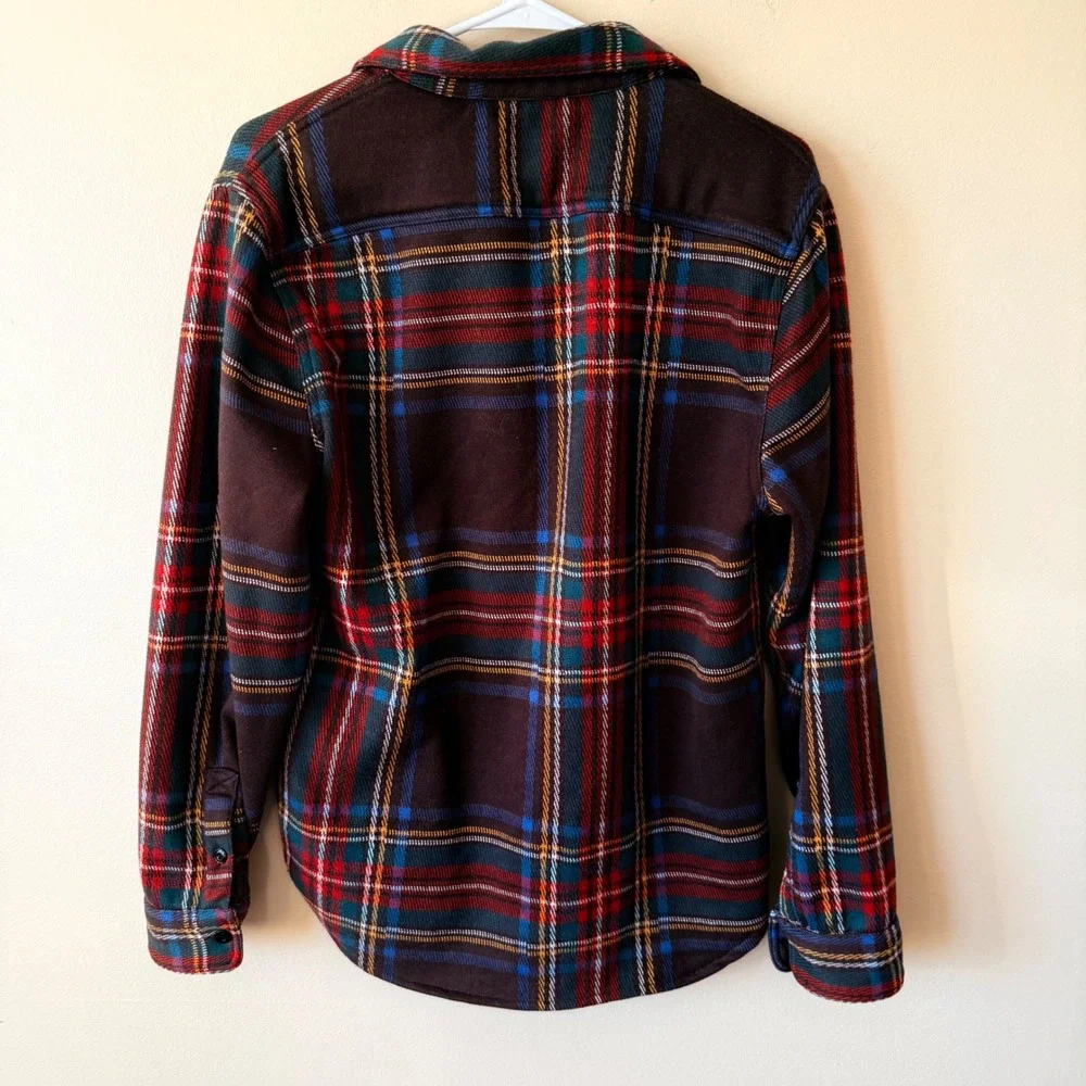 J. Crew Mens M Brown Plaid Knit Button Down Shirt Flannel Gorpcore Hiking outdoo